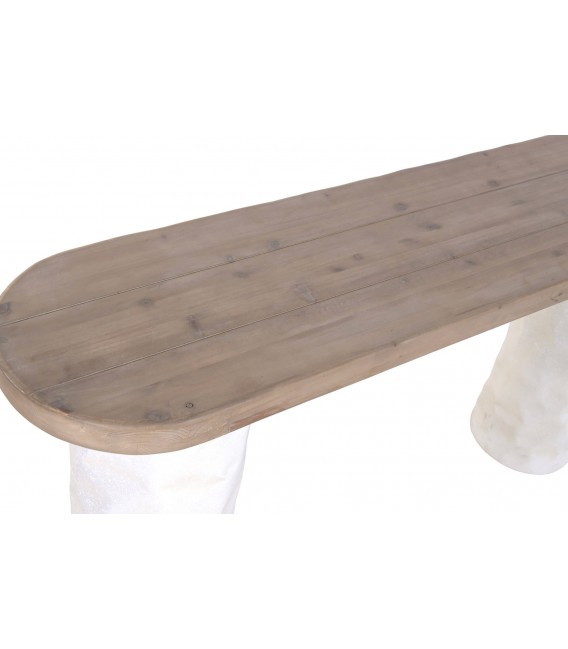 Consola entrada XL madera natural patas metal efecto piedra blanca 1
