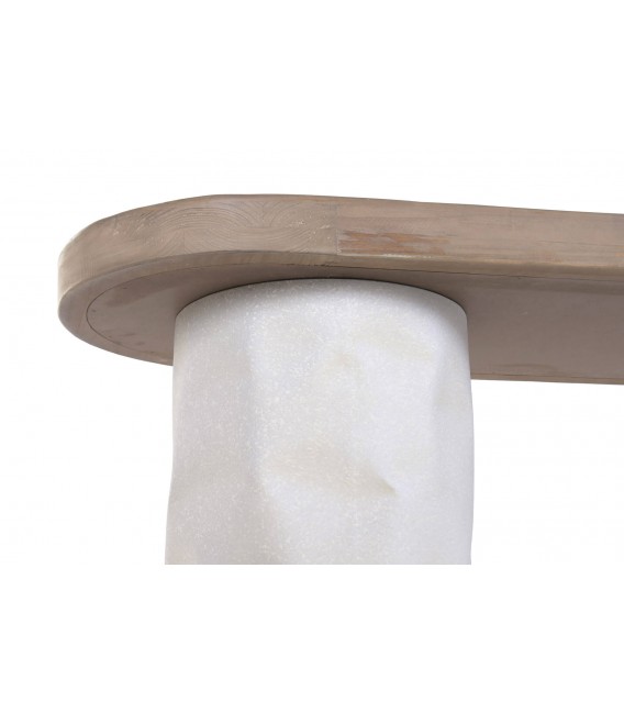 Consola entrada XL madera natural patas metal efecto piedra blanca 4