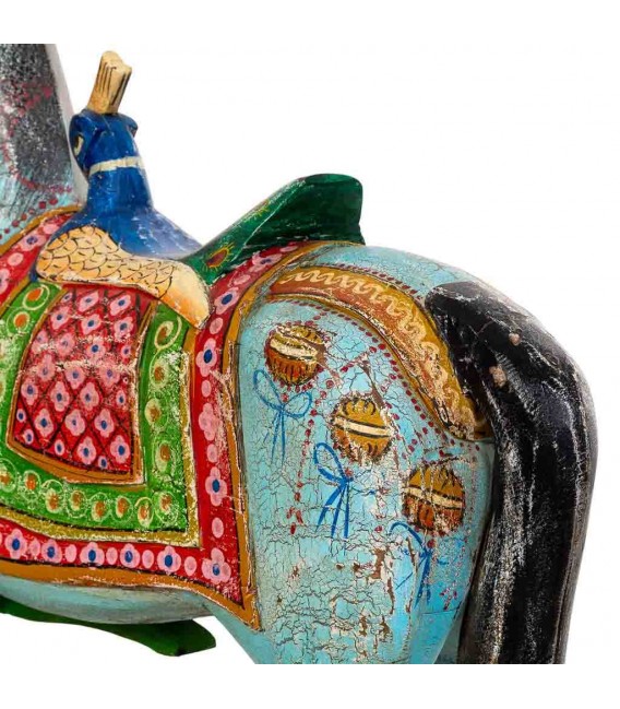 Figura decorativa colonial de caballo tallado pintado a mano ruedas.6