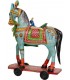Figura decorativa colonial de caballo tallado pintado a mano ruedas.1