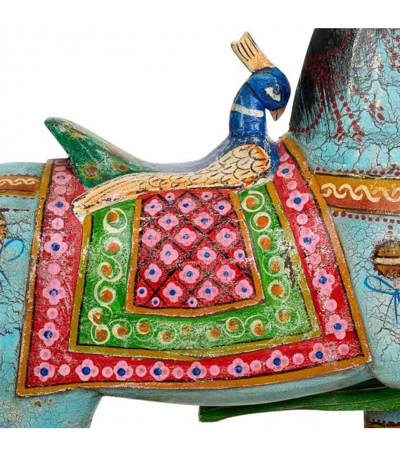 Figura decorativa colonial de caballo tallado pintado a mano ruedas.5