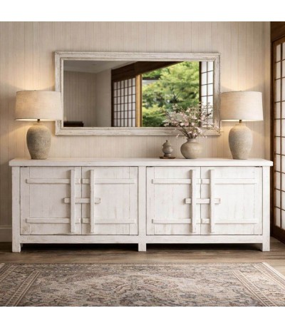 Aparador en madera maciza de olmo blanco rozado estilo oriental Mdmhogar