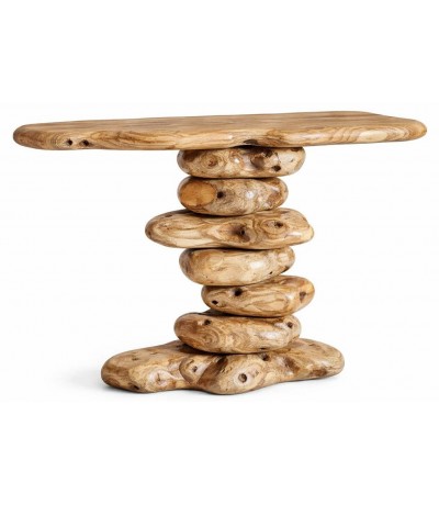 Consola de entrada en raíz de teca reciclada original estilo boho