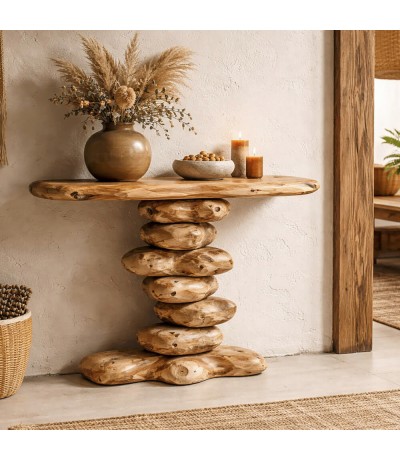 Consola de entrada en raíz de teca reciclada original estilo boho Mdmhogar