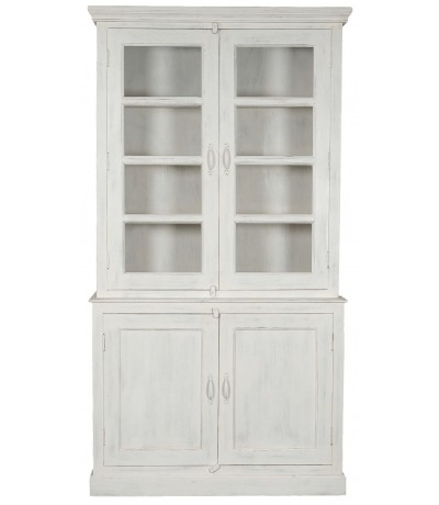 Vitrina grande madera maciza de mango blanco rozado estilo boho