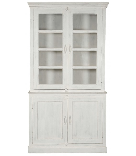 Vitrina grande madera maciza de mango blanco rozado estilo boho