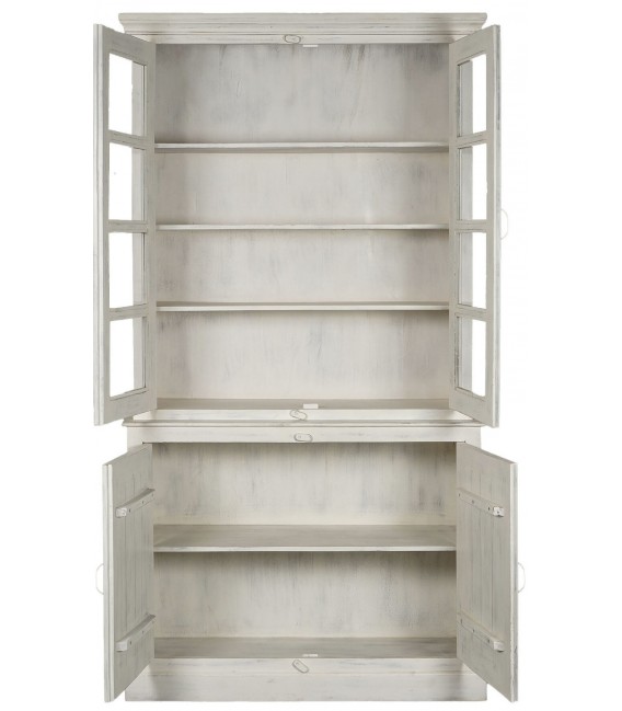 Vitrina grande madera maciza de mango blanco rozado estilo boho 1