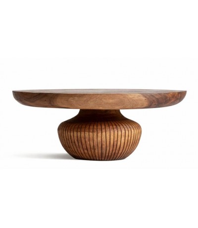 Mesa de centro circular de madera suar natural marrón satinado
