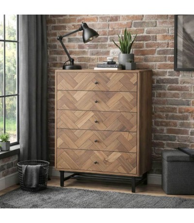 Sinfonier madera maciza de acacia con cinco cajones estilo industrial Mdmhogar
