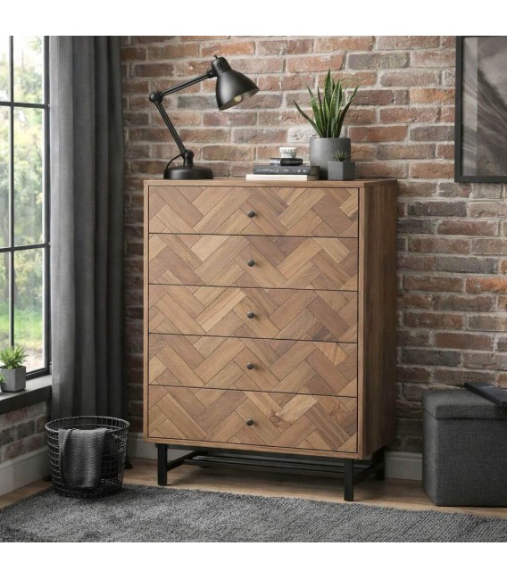 Sinfonier madera maciza de acacia con cinco cajones estilo industrial Mdmhogar