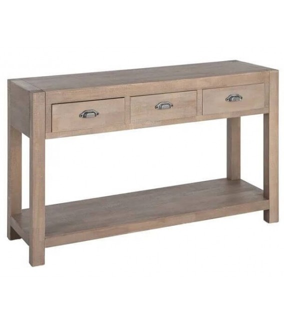 Consola de entrada madera natural con tres cajones estilo boho 1