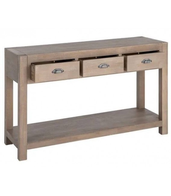 Consola de entrada madera natural con tres cajones estilo boho 2