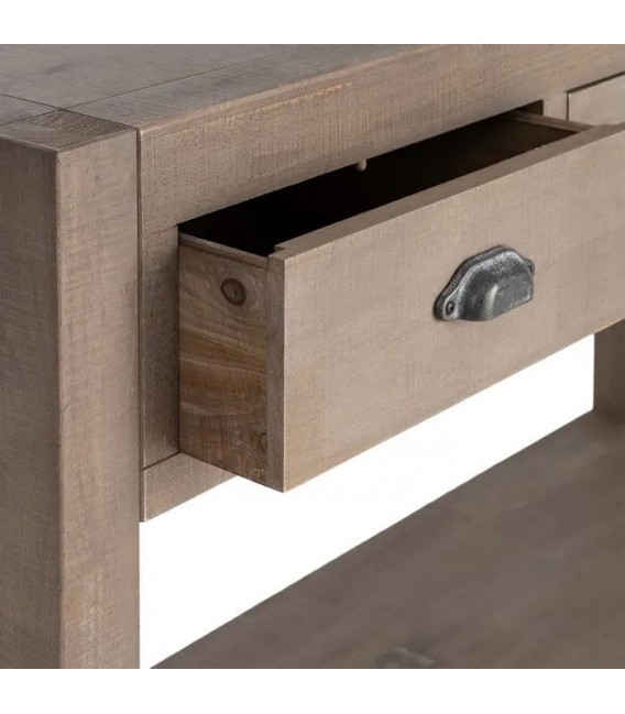 Consola de entrada madera natural con tres cajones estilo boho 5