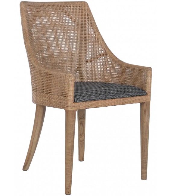 Silla de comedor cómoda en ratán y madera de mindi estilo boho
