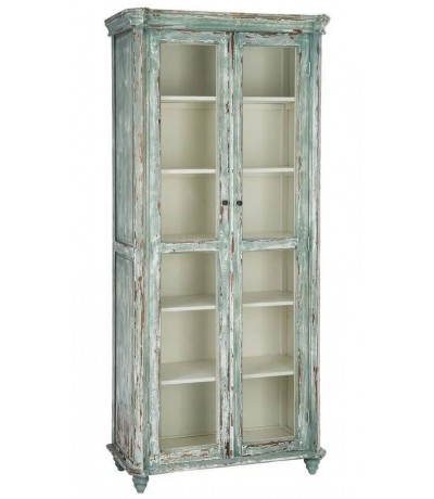 Vitrina de madera reciclada color verde rozado estilo vintage