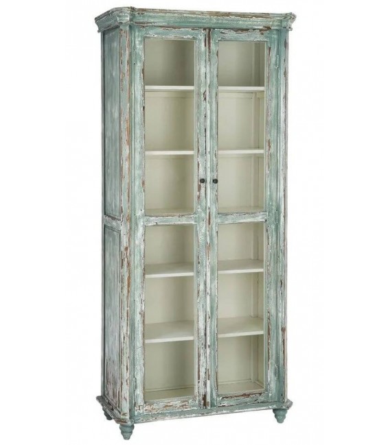 Vitrina de madera reciclada color verde rozado estilo vintage