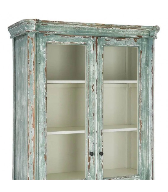 Vitrina de madera reciclada color verde rozado estilo vintage 2