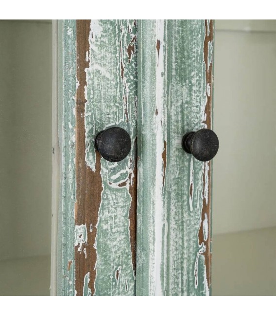 Vitrina de madera reciclada color verde rozado estilo vintage 4