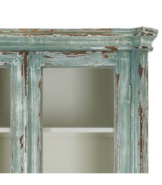 Vitrina de madera reciclada color verde rozado estilo vintage 6
