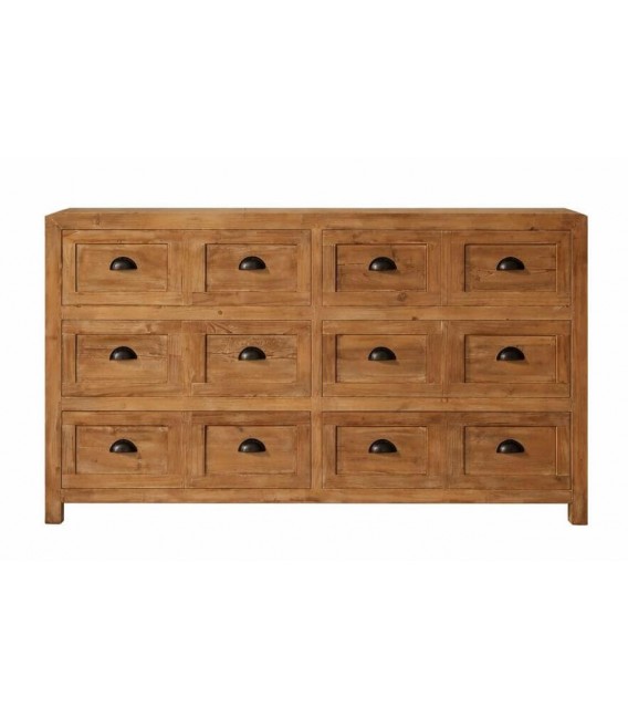 Cómoda de madera reciclada natural con seis cajones estilo boho