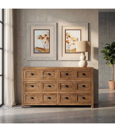 Cómoda de madera reciclada natural con seis cajones estilo boho mdmhogar
