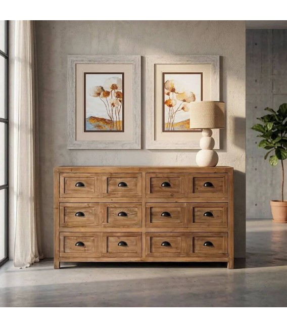 Cómoda de madera reciclada natural con seis cajones estilo boho mdmhogar