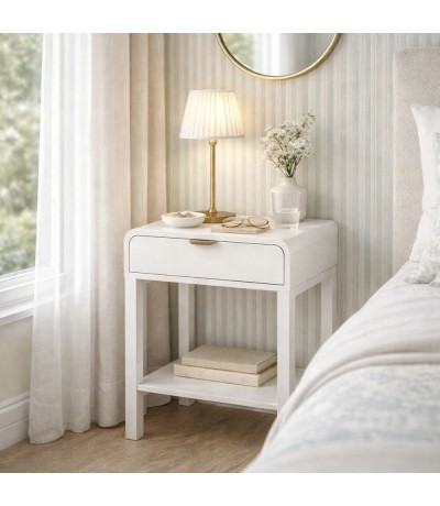 Mesita de noche madera blanca con 1 cajón estilo contemporáneo Mdmhogar