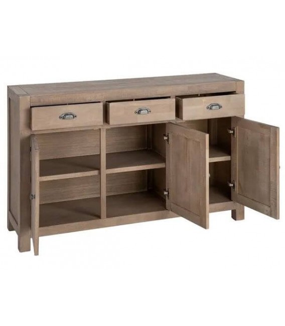 Consola aparador boho madera natural tres cajones y tres puertas 1