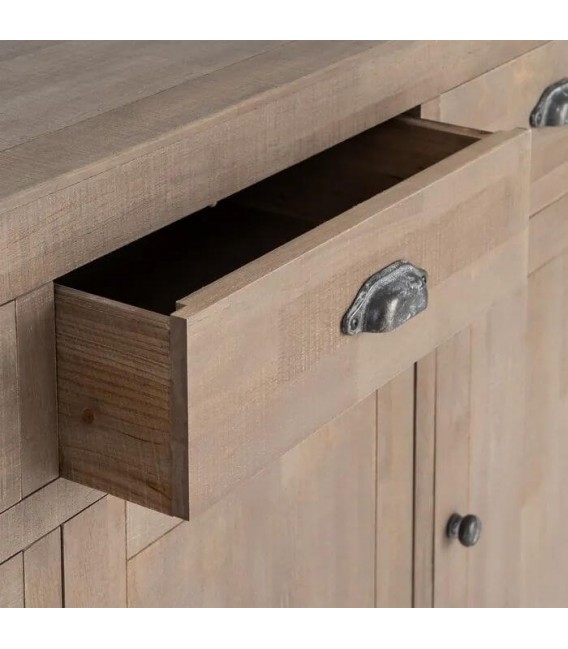 Consola aparador boho madera natural tres cajones y tres puertas 4
