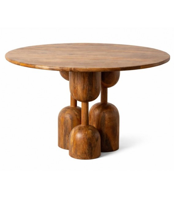 Mesa de comedor circular mango natural con diseño escultórico