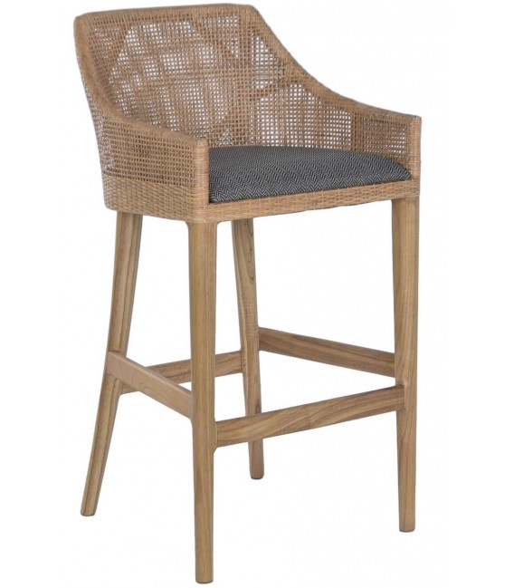 Taburete para barra ratán y madera mindi natural asiento tapizado
