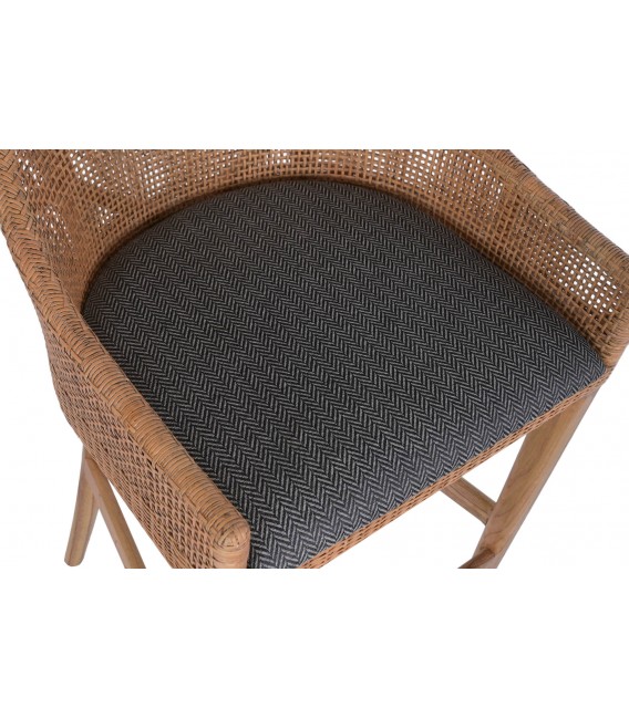 Taburete para barra ratán y madera mindi natural asiento tapizado 4