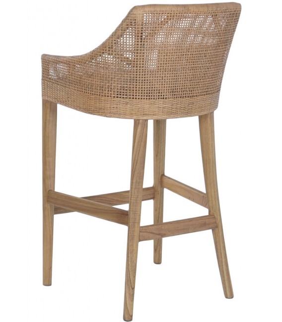 Taburete para barra ratán y madera mindi natural asiento tapizado 2
