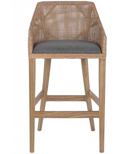 Taburete para barra ratán y madera mindi natural asiento tapizado 1