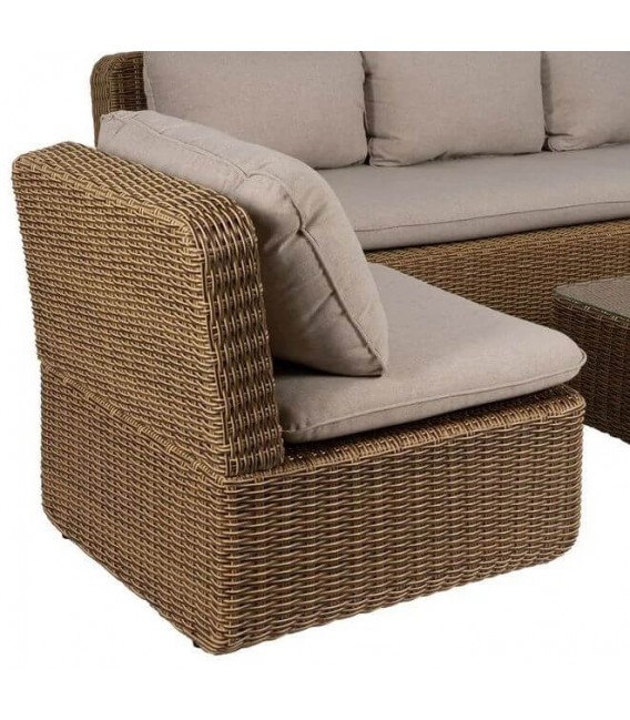 Set exterior sofa de tres plazas dos sillones y  mesa de fibra 1