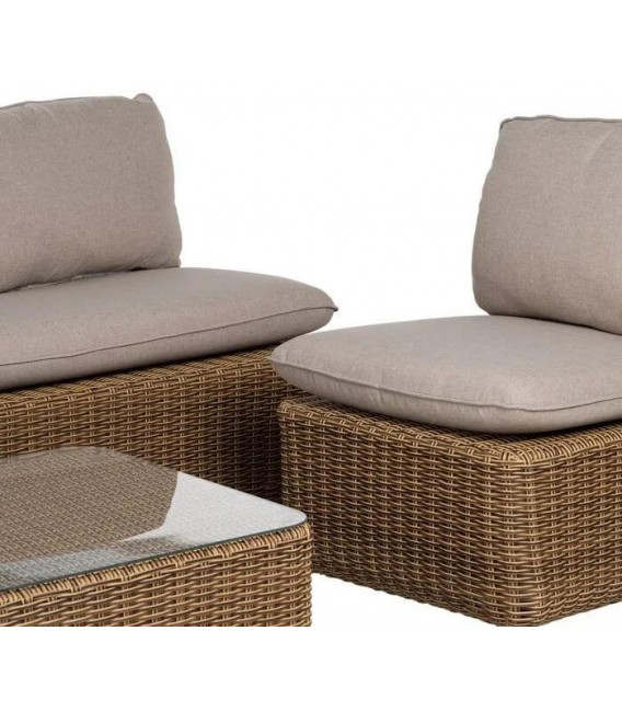 Set exterior sofa de tres plazas dos sillones y  mesa de fibra 3