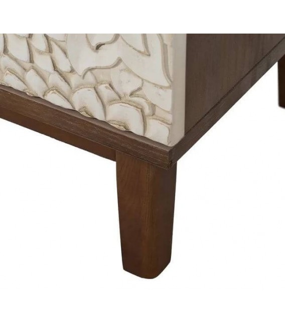 TAQUILLON 80 X 39 X 80 CACLUA MADERA TALLADA MARRON Y BLANCO
