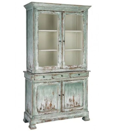 Vitrina vintage de color verde rozado madera reciclada cristal