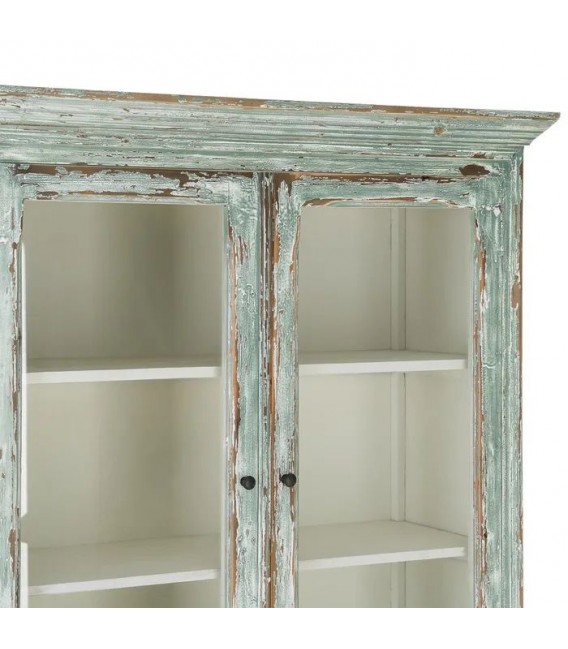 Vitrina vintage de color verde rozado madera reciclada cristal 3