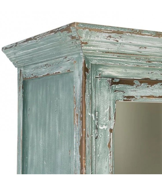 Vitrina vintage de color verde rozado madera reciclada cristal 4