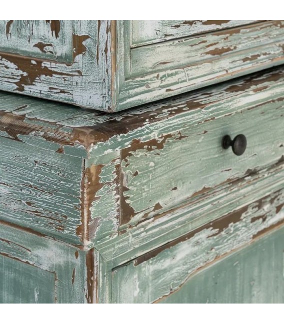 Vitrina vintage de color verde rozado madera reciclada cristal 7