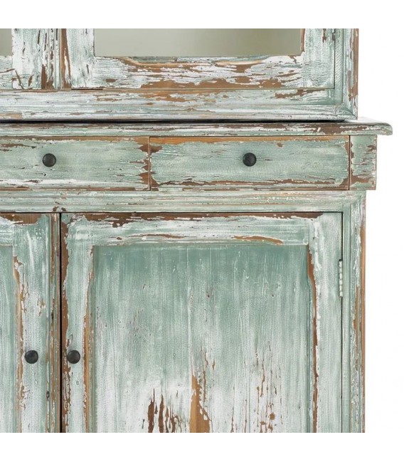 Vitrina vintage de color verde rozado madera reciclada cristal 10