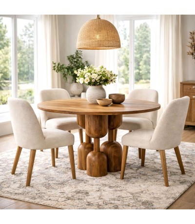 Mesa de comedor circular mango natural con diseño escultórico Mdmhogar