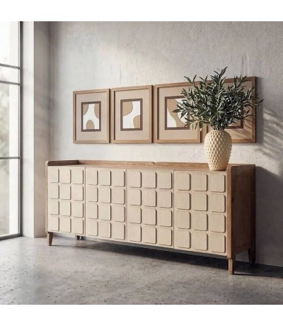 Aparador boho madera reciclada acabado color beige decorativo mdmhogar