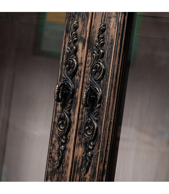 Vitrina clásica industrial madera negra decapada puertas cristal3