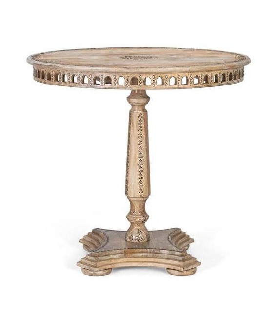 Mesa velador madera de mango maciza tallada y decorada a mano