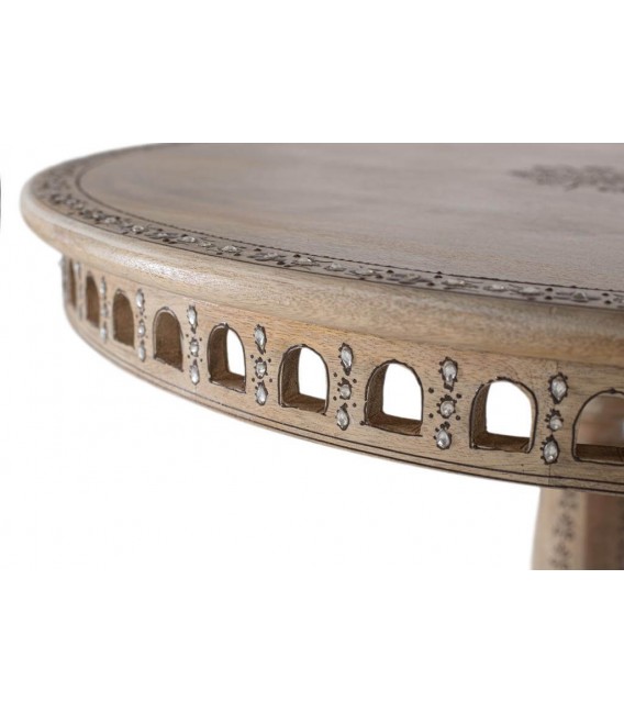 Mesa velador madera de mango maciza tallada y decorada a mano 2
