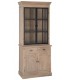 Vitrina de madera natural con dos puertas, cajones y cristal boho