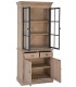Vitrina de madera natural con dos puertas, cajones y cristal boho 1