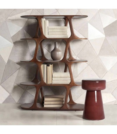 Estantería madera de mango teñido nogal diseño contemporáneo Mdmhogar